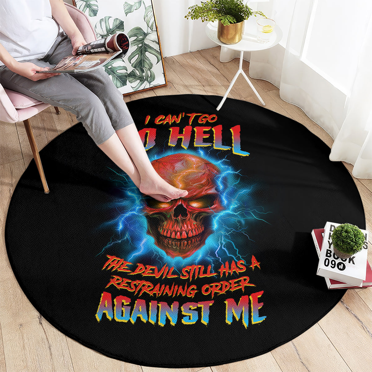 i-cant-go-to-hell-thunder-skull-round-carpet