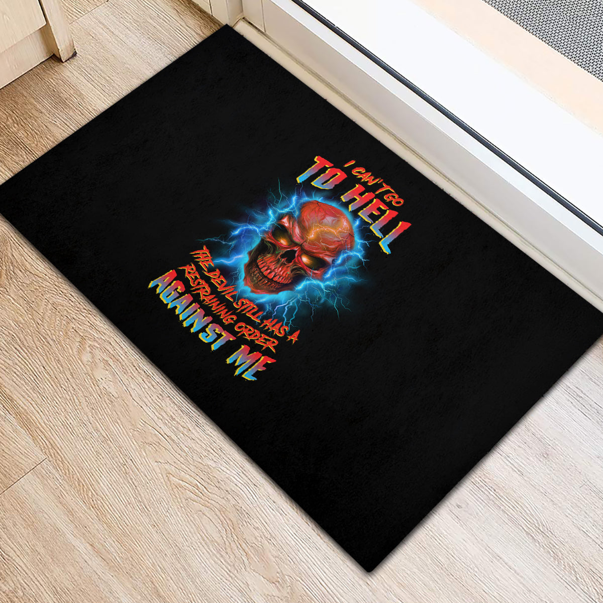 I Can't Go To Hell Thunder Skull Rubber Doormat - Wonder Print Shop