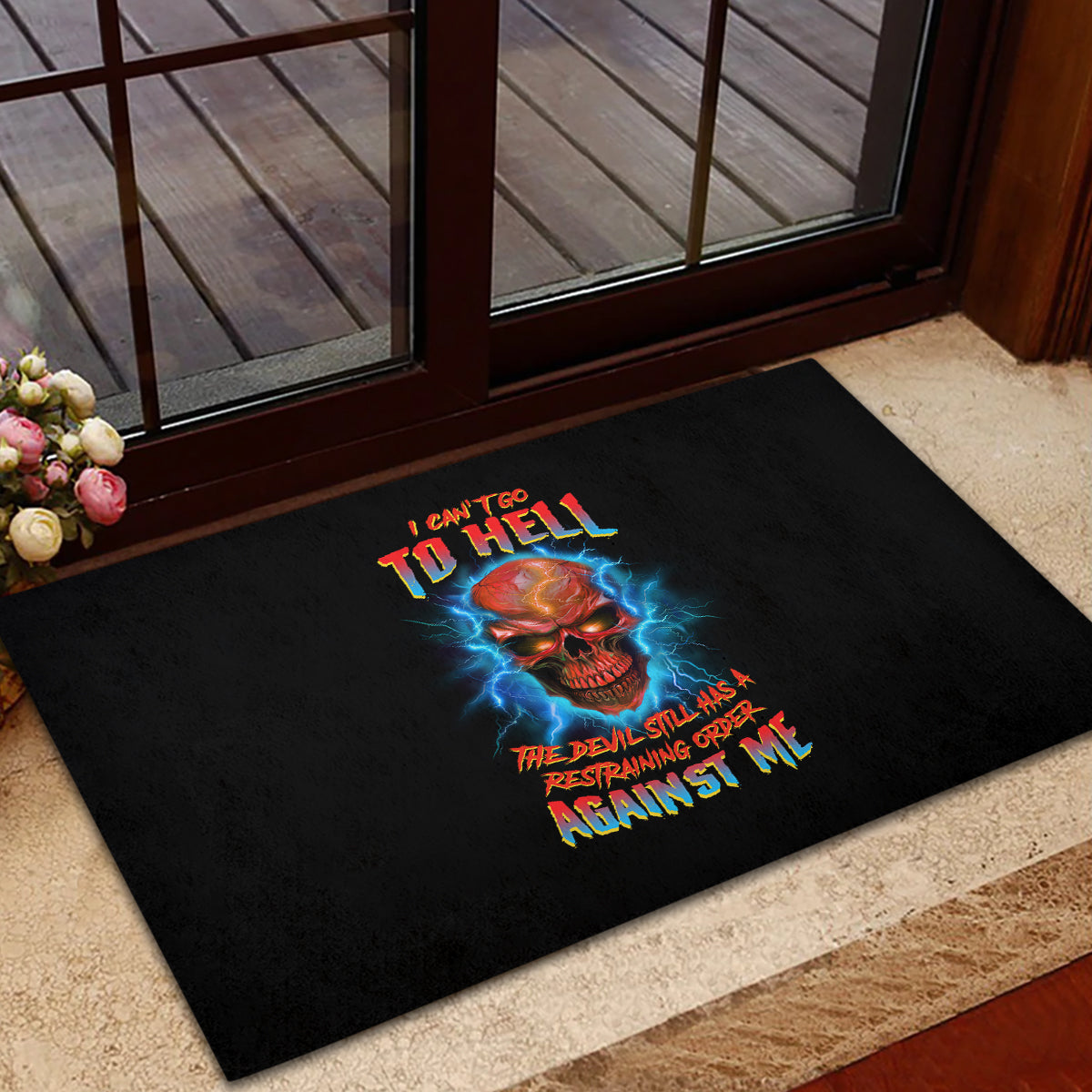 I Can't Go To Hell Thunder Skull Rubber Doormat - Wonder Print Shop