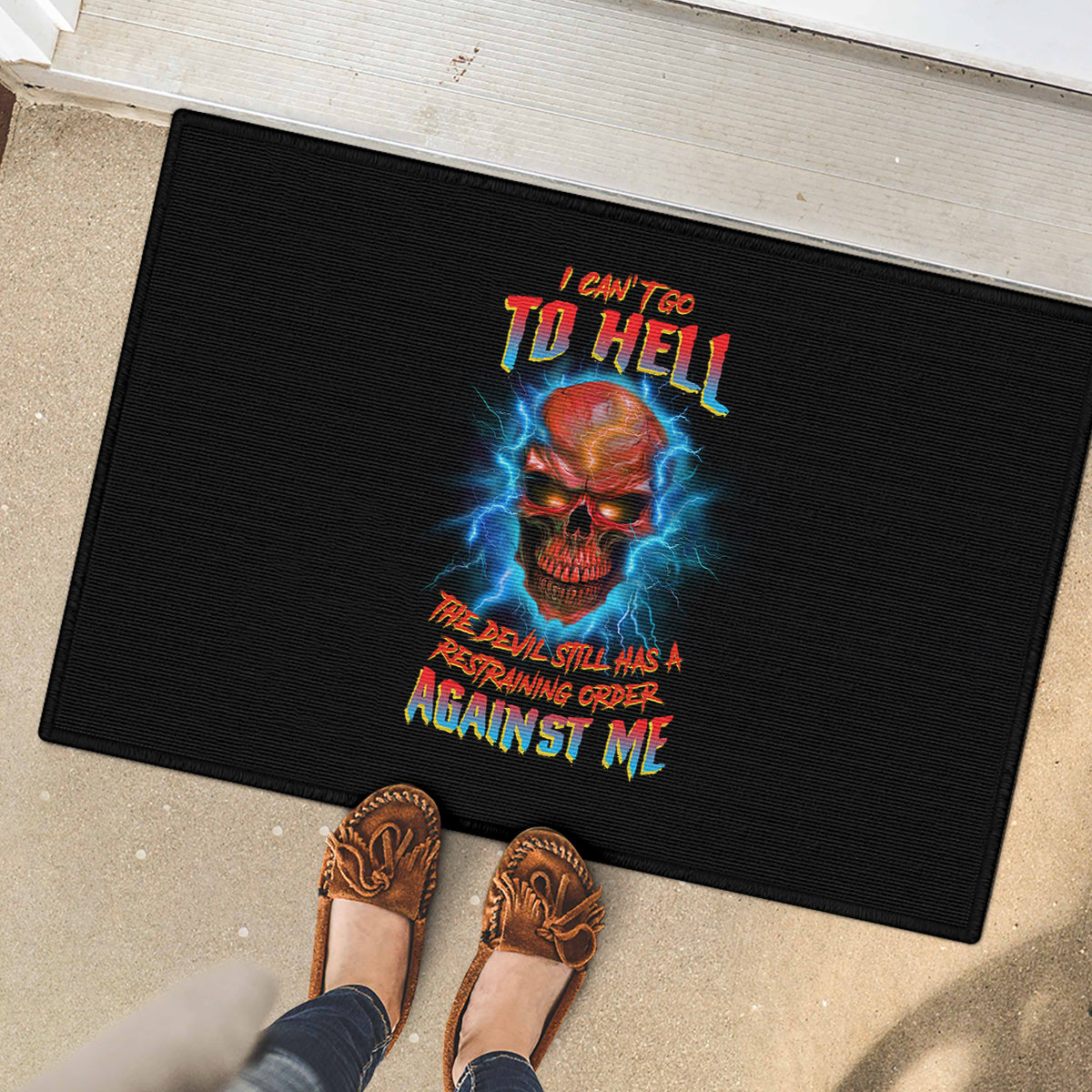 I Can't Go To Hell Thunder Skull Rubber Doormat - Wonder Print Shop