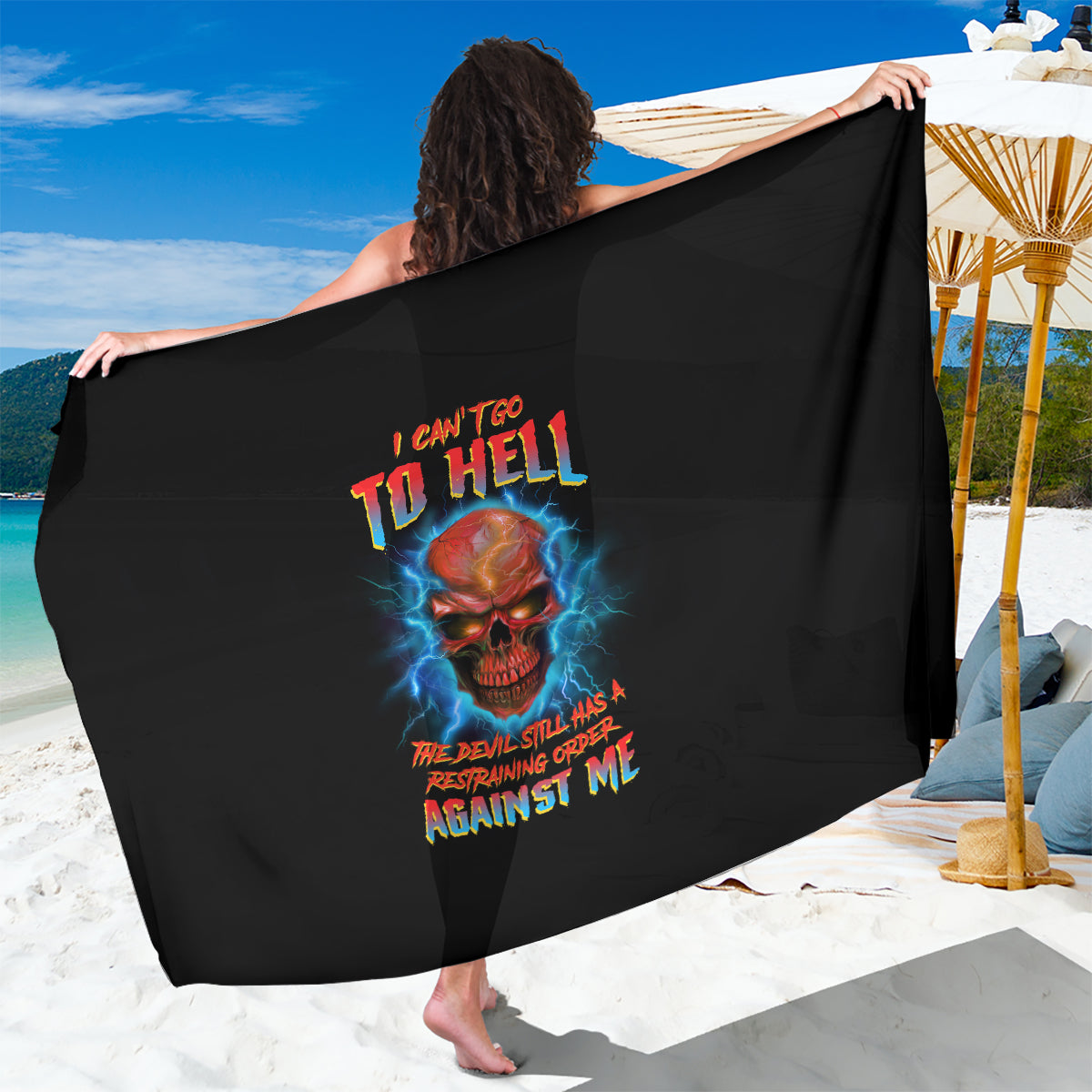I Can't Go To Hell Thunder Skull Sarong - Wonder Print Shop