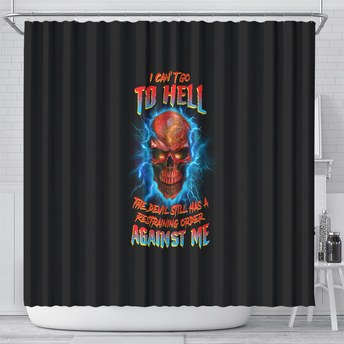 i-cant-go-to-hell-thunder-skull-shower-curtain