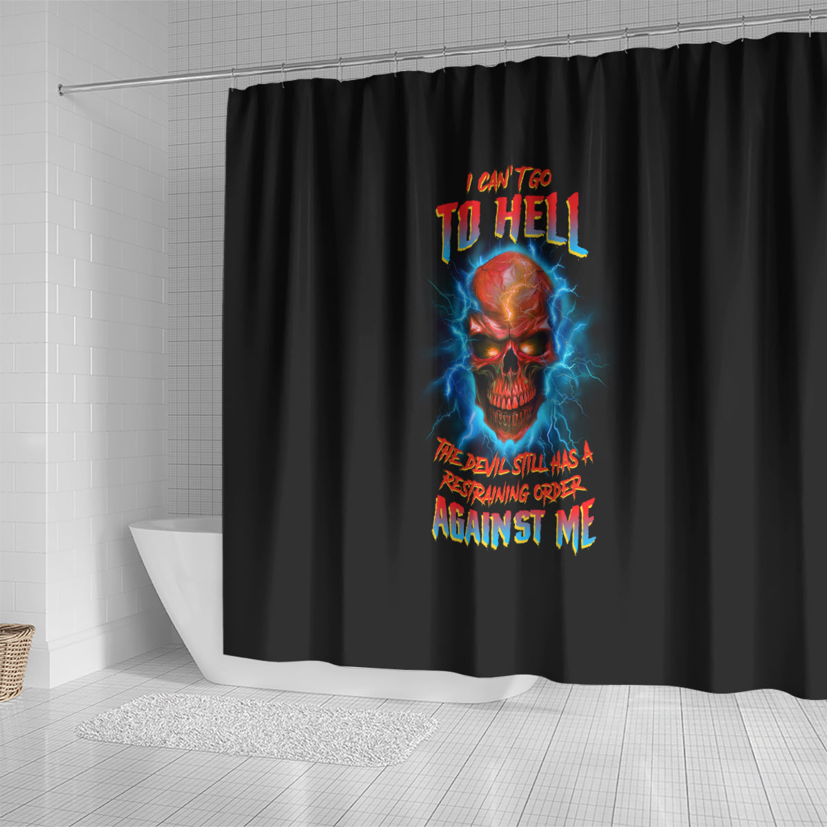 i-cant-go-to-hell-thunder-skull-shower-curtain
