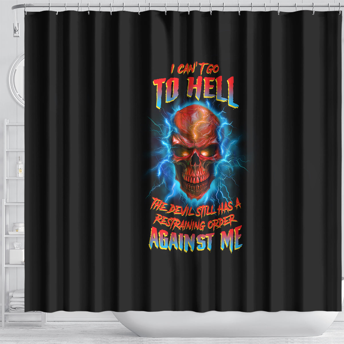 i-cant-go-to-hell-thunder-skull-shower-curtain