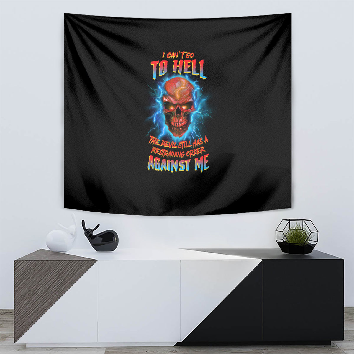I Can't Go To Hell Thunder Skull Tapestry - Wonder Print Shop
