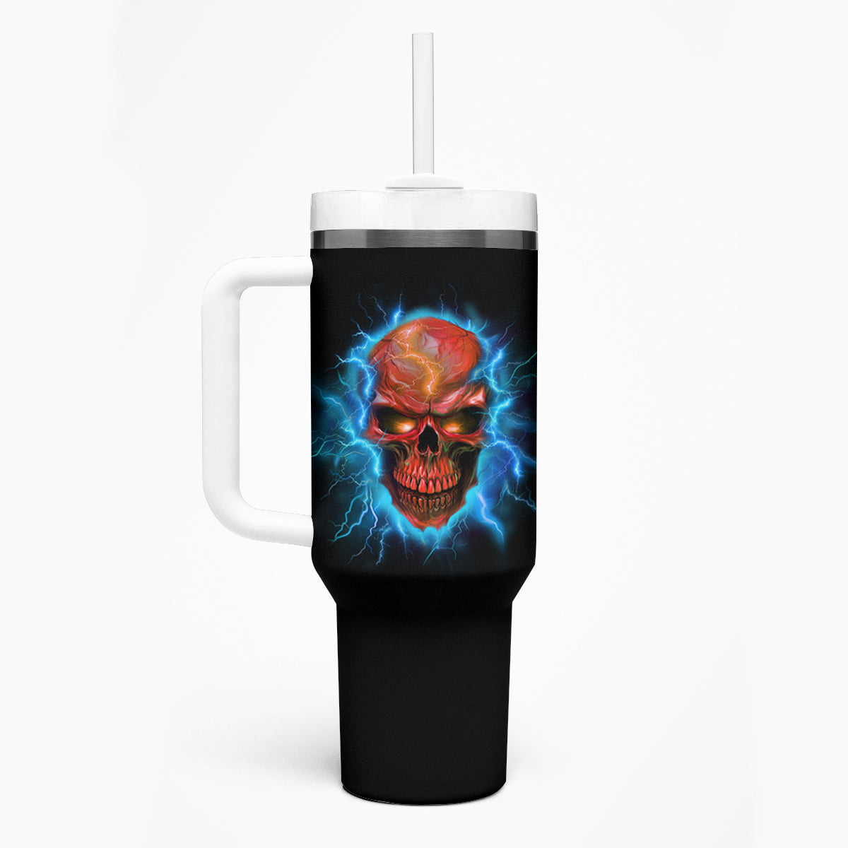 I Can't Go To Hell Thunder Skull Tumbler With Handle - Wonder Print Shop