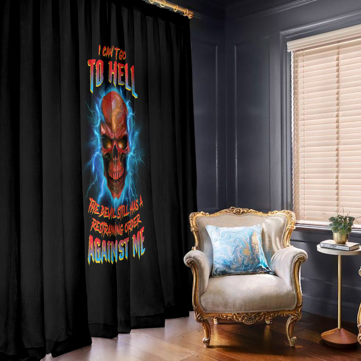 I Can't Go To Hell Thunder Skull Window Curtain - Wonder Print Shop