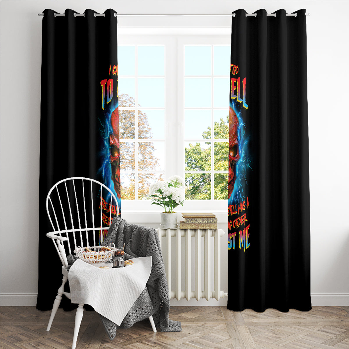 I Can't Go To Hell Thunder Skull Window Curtain - Wonder Print Shop