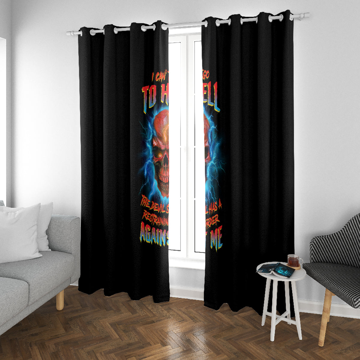 I Can't Go To Hell Thunder Skull Window Curtain - Wonder Print Shop