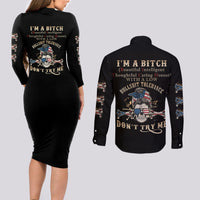 I'm A B Don't Try Me Couples Matching Long Sleeve Bodycon Dress and Long Sleeve Button Shirt - Wonder Print Shop