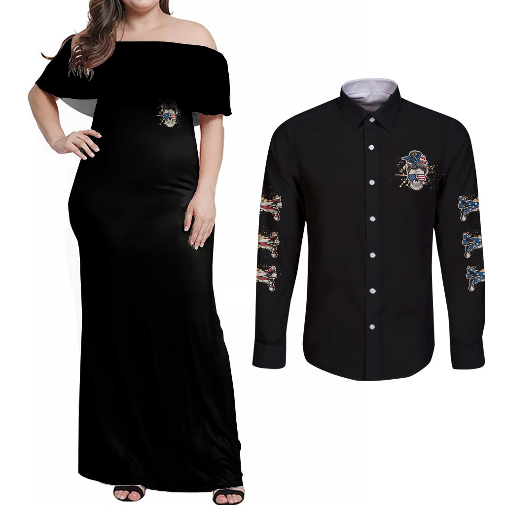 I'm A B Don't Try Me Couples Matching Off Shoulder Maxi Dress and Long Sleeve Button Shirt - Wonder Print Shop