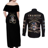 I'm A B Don't Try Me Couples Matching Off Shoulder Maxi Dress and Long Sleeve Button Shirt - Wonder Print Shop