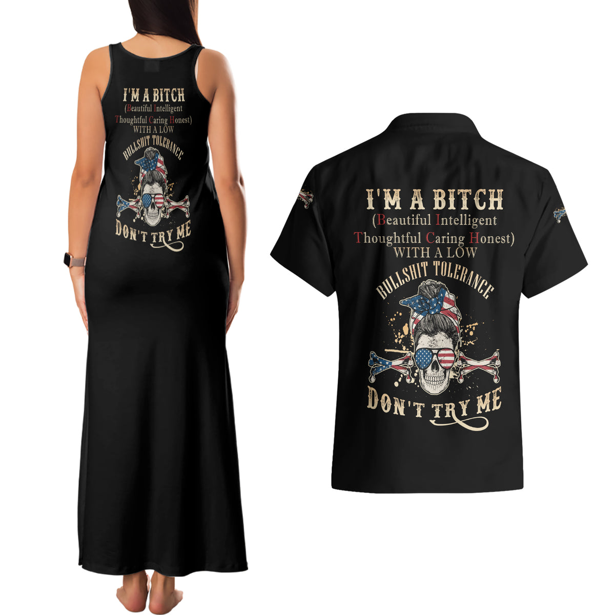 I'm A B Don't Try Me Couples Matching Tank Maxi Dress and Hawaiian Shirt - Wonder Print Shop