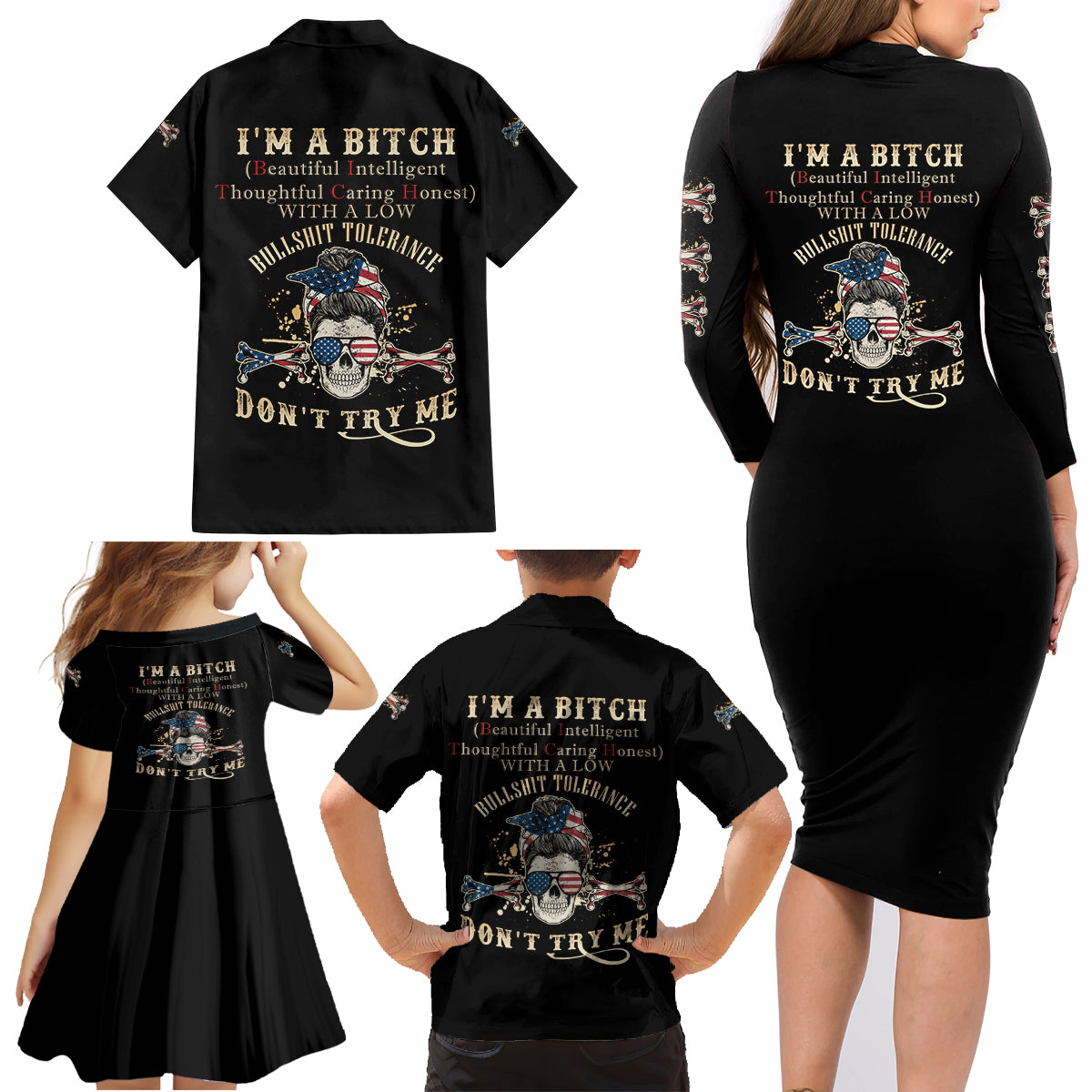 I'm A B Don't Try Me Family Matching Long Sleeve Bodycon Dress and Hawaiian Shirt - Wonder Print Shop