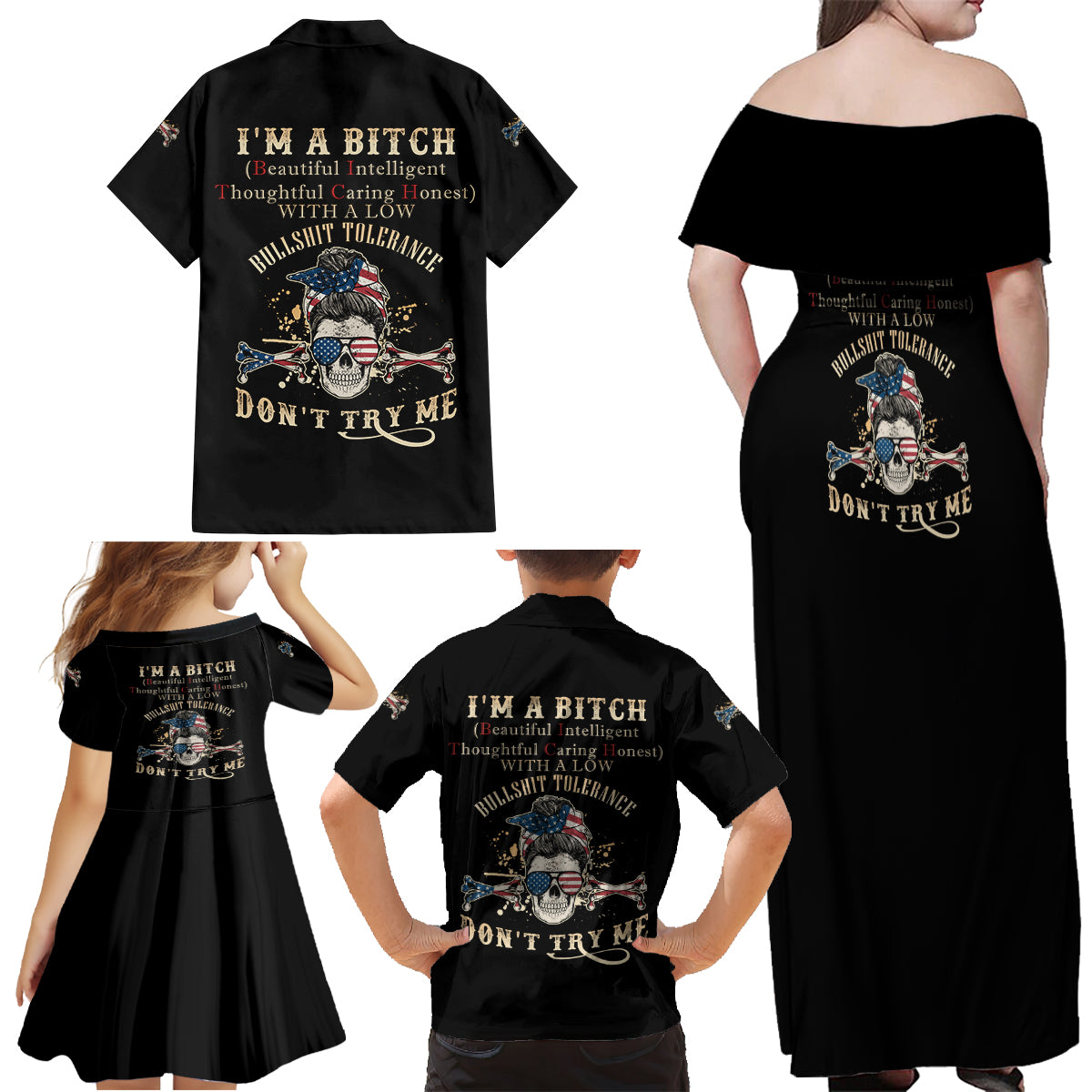 I'm A B Don't Try Me Family Matching Off Shoulder Maxi Dress and Hawaiian Shirt - Wonder Print Shop