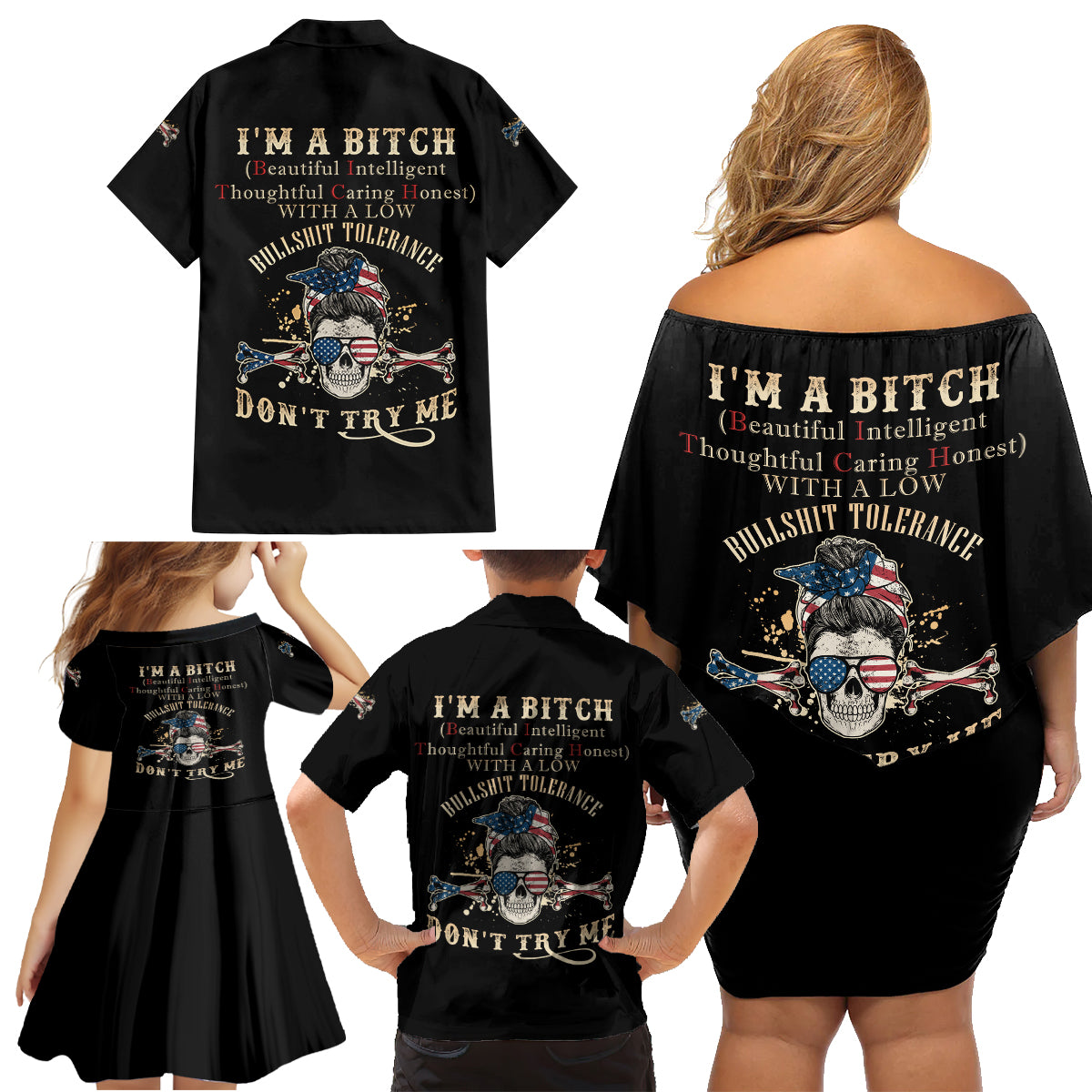 I'm A B Don't Try Me Family Matching Off Shoulder Short Dress and Hawaiian Shirt - Wonder Print Shop