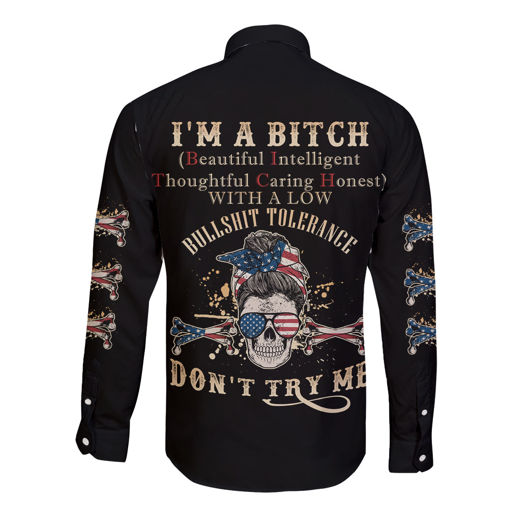 I'm A B Don't Try Me Long Sleeve Button Shirt - Wonder Print Shop