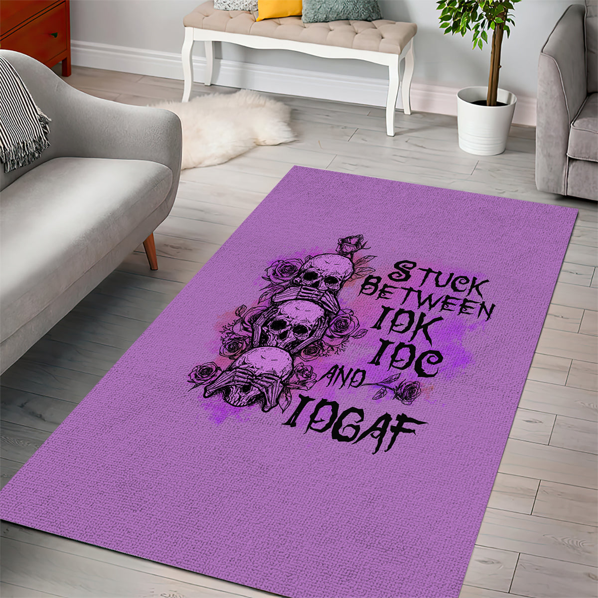 Stuck Between Idk Idc And Idgaf Area Rug - Wonder Print Shop