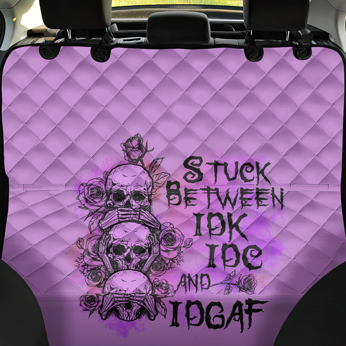 Stuck Between Idk Idc And Idgaf Back Car Seat Cover - Wonder Print Shop