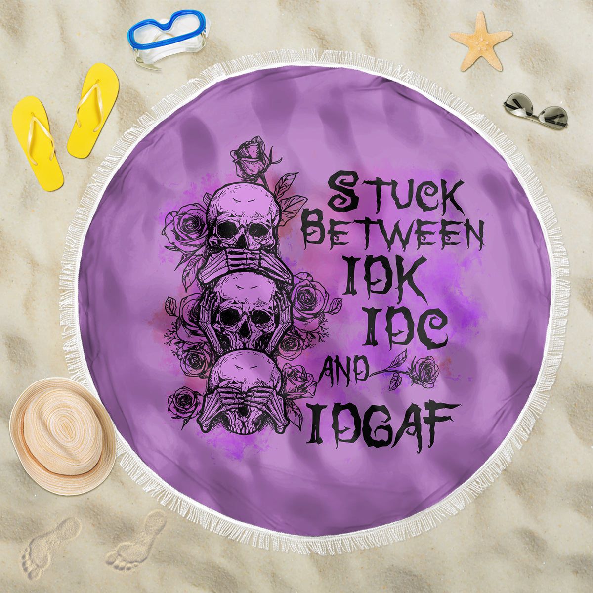 Stuck Between Idk Idc And Idgaf Beach Blanket - Wonder Print Shop