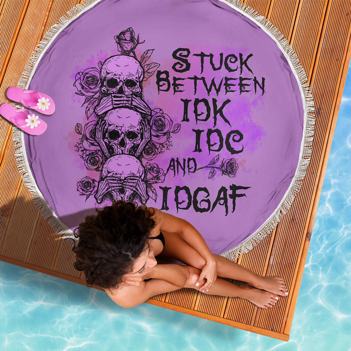 Stuck Between Idk Idc And Idgaf Beach Blanket - Wonder Print Shop