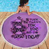 Stuck Between Idk Idc And Idgaf Beach Blanket - Wonder Print Shop