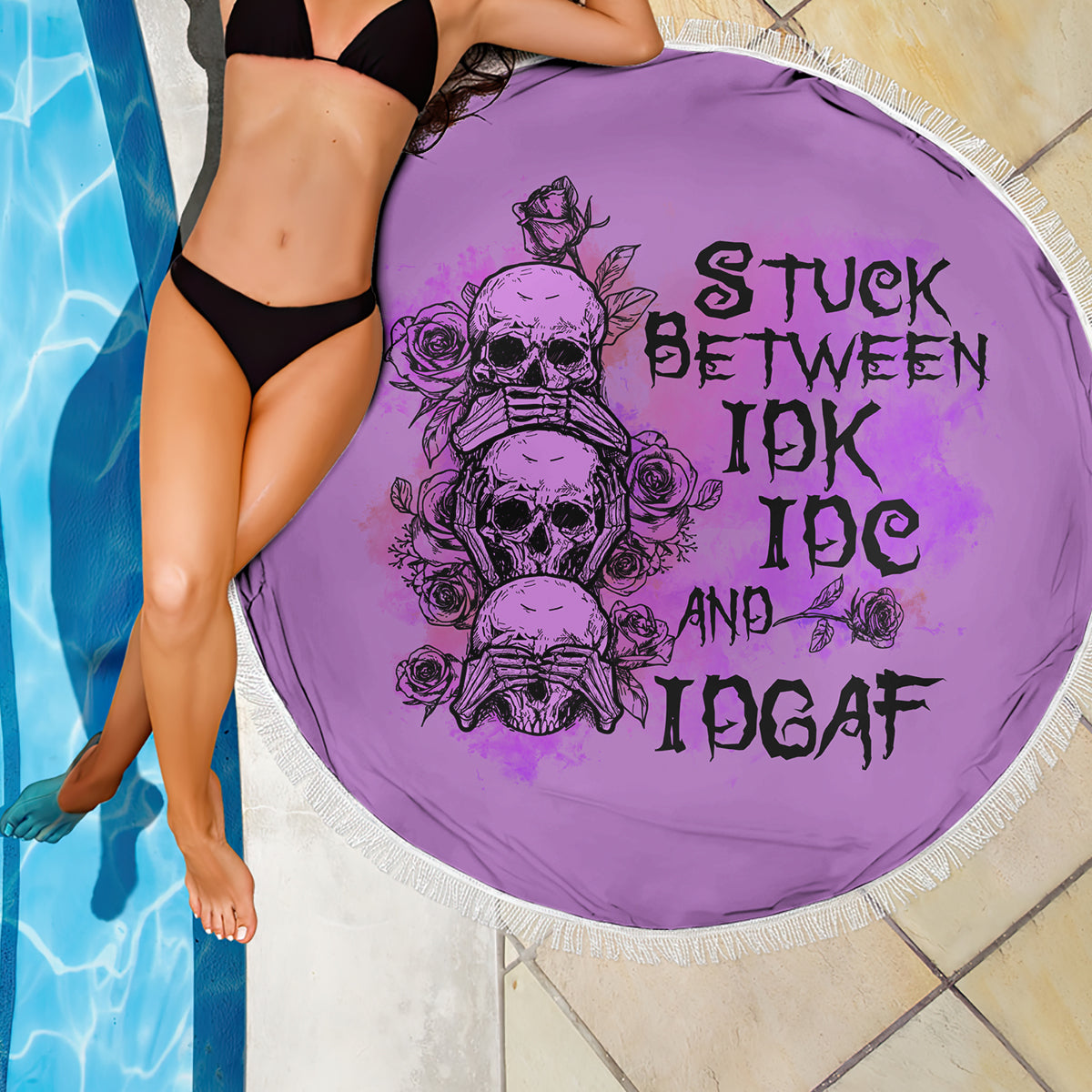 Stuck Between Idk Idc And Idgaf Beach Blanket - Wonder Print Shop