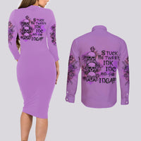 Stuck Between Idk Idc And Idgaf Couples Matching Long Sleeve Bodycon Dress and Long Sleeve Button Shirt - Wonder Print Shop