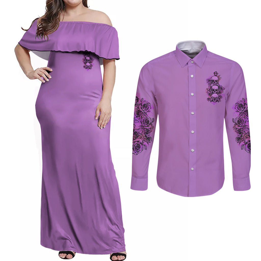 Stuck Between Idk Idc And Idgaf Couples Matching Off Shoulder Maxi Dress and Long Sleeve Button Shirt - Wonder Print Shop