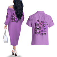 Stuck Between Idk Idc And Idgaf Couples Matching Off The Shoulder Long Sleeve Dress and Hawaiian Shirt - Wonder Print Shop