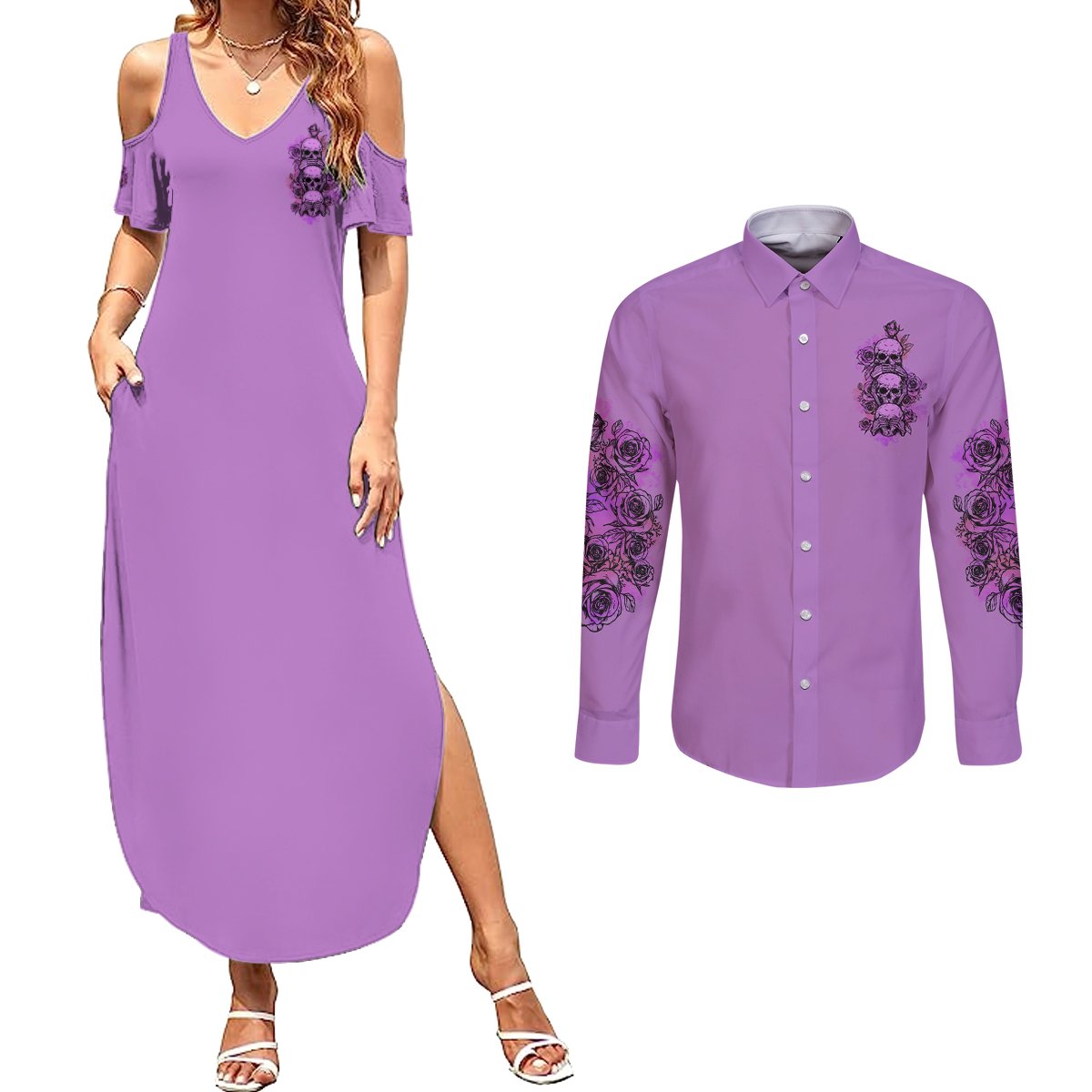 Stuck Between Idk Idc And Idgaf Couples Matching Summer Maxi Dress and Long Sleeve Button Shirt - Wonder Print Shop