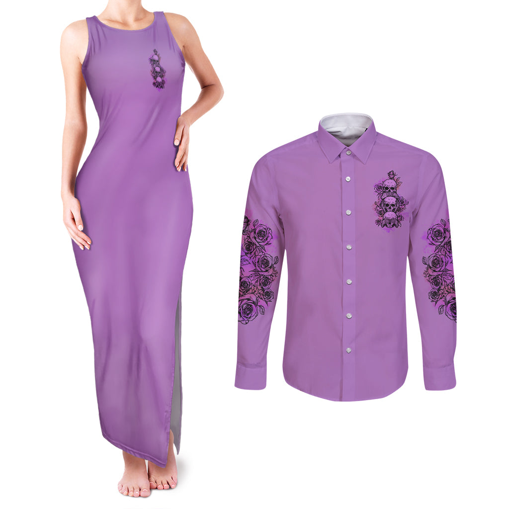 Stuck Between Idk Idc And Idgaf Couples Matching Tank Maxi Dress and Long Sleeve Button Shirt - Wonder Print Shop
