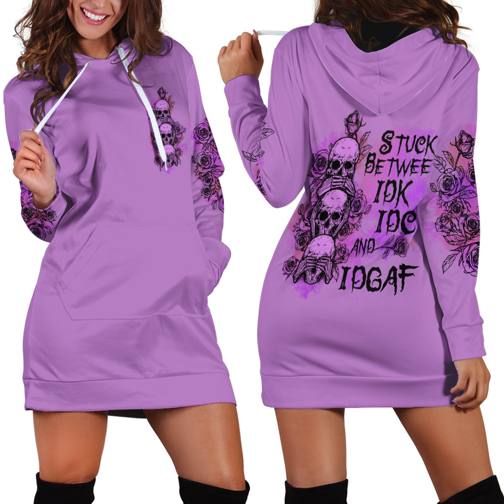 Stuck Between Idk Idc And Idgaf Hoodie Dress - Wonder Print Shop
