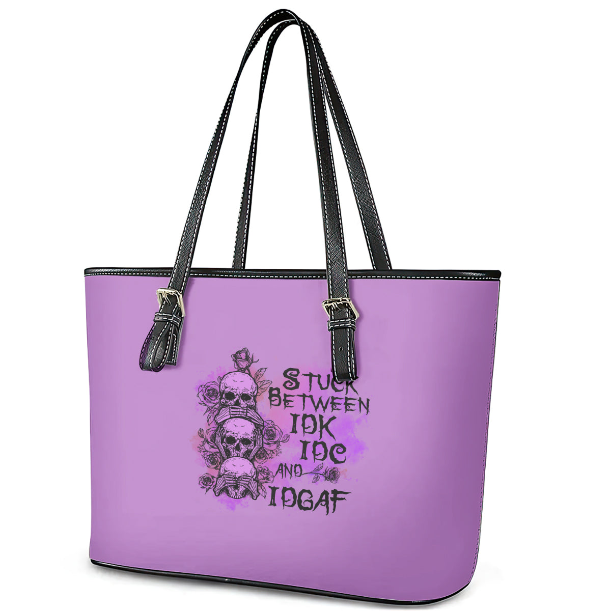 Stuck Between Idk Idc And Idgaf Leather Tote Bag - Wonder Print Shop