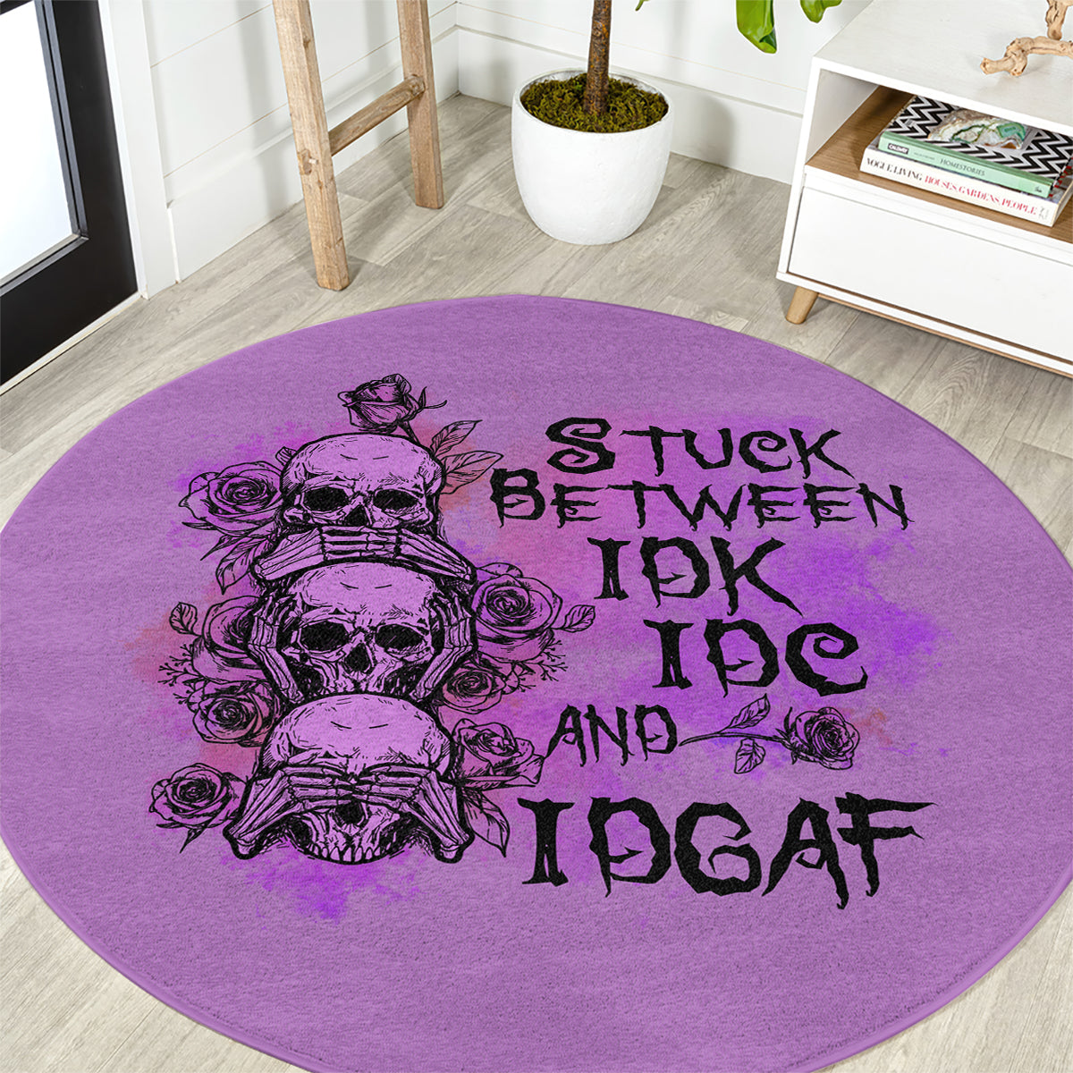 stuck-between-idk-idc-and-idgaf-round-carpet