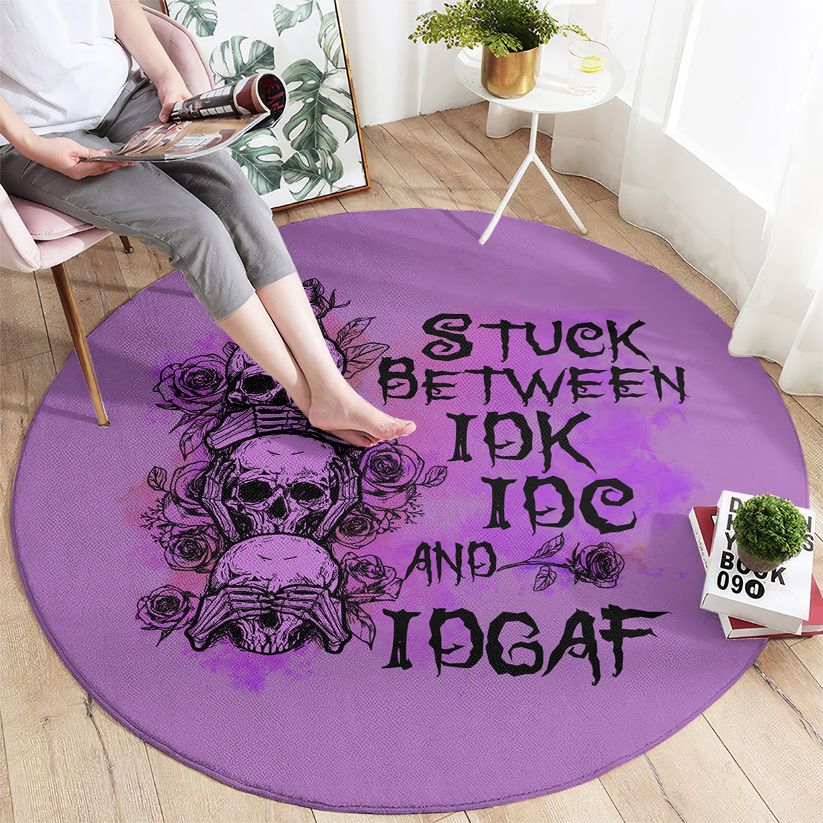 stuck-between-idk-idc-and-idgaf-round-carpet