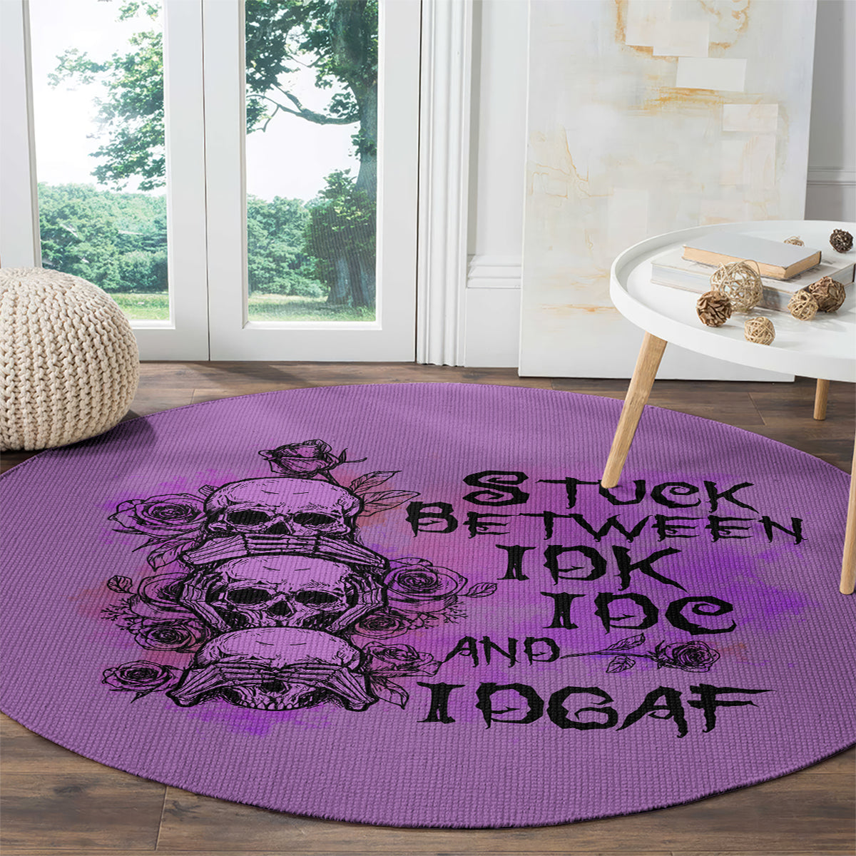 stuck-between-idk-idc-and-idgaf-round-carpet
