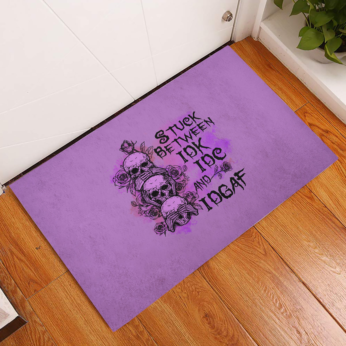 Stuck Between Idk Idc And Idgaf Rubber Doormat - Wonder Print Shop
