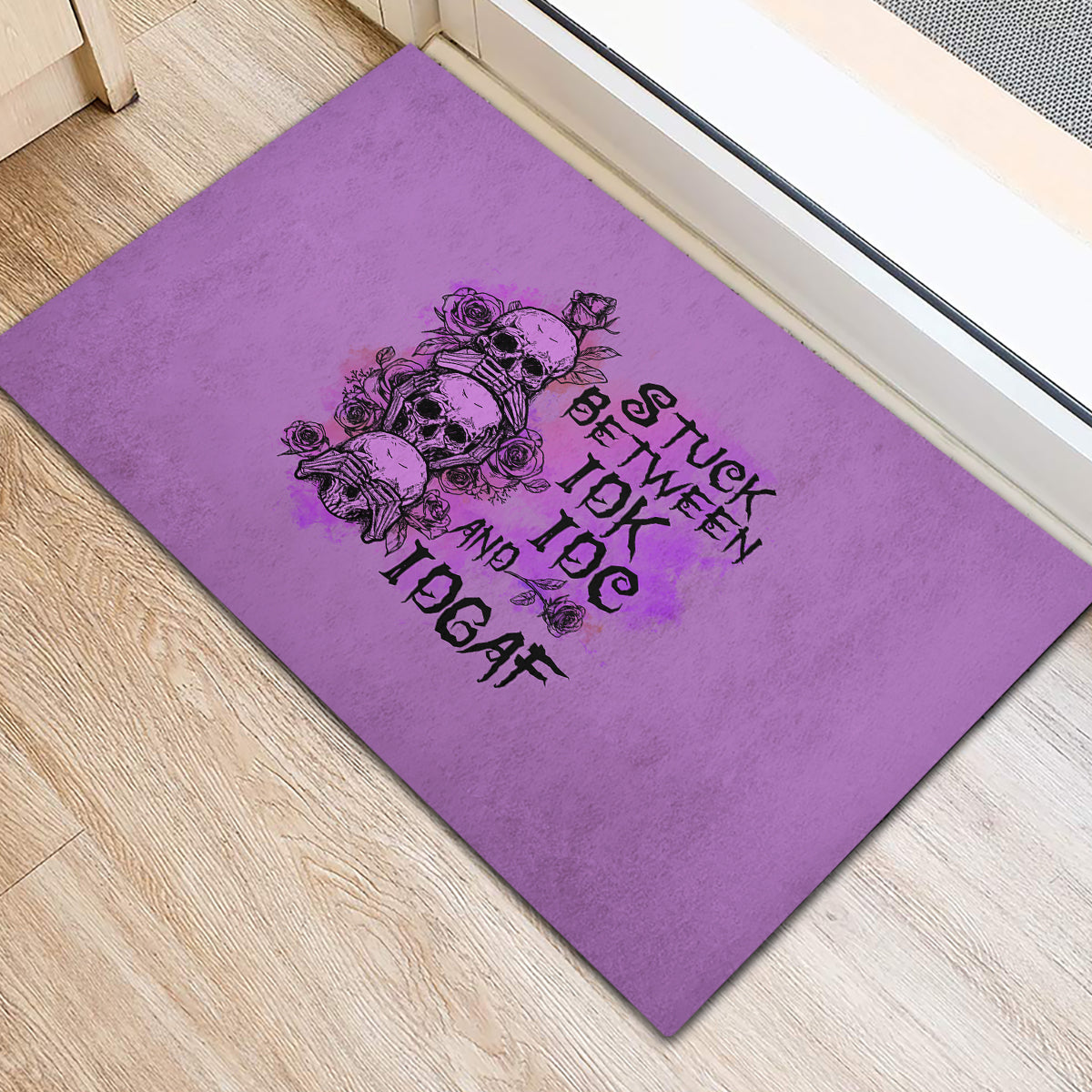 Stuck Between Idk Idc And Idgaf Rubber Doormat - Wonder Print Shop