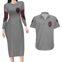 I'm Never Alone Skull Demon Couples Matching Long Sleeve Bodycon Dress and Hawaiian Shirt - Wonder Print Shop