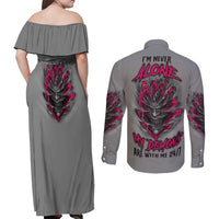 I'm Never Alone Skull Demon Couples Matching Off Shoulder Maxi Dress and Long Sleeve Button Shirt - Wonder Print Shop