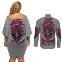 I'm Never Alone Skull Demon Couples Matching Off Shoulder Short Dress and Long Sleeve Button Shirt - Wonder Print Shop