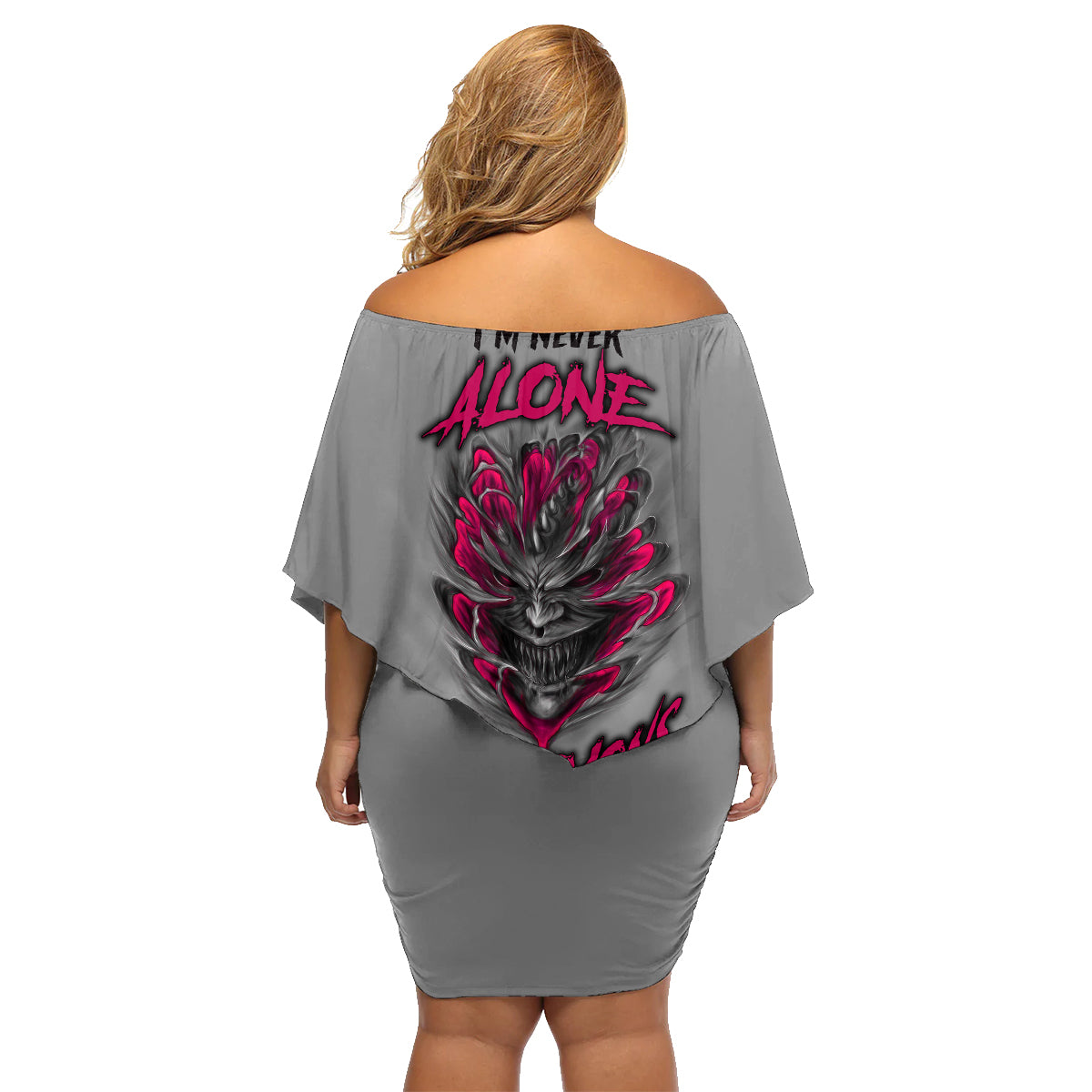 I'm Never Alone Skull Demon Family Matching Off Shoulder Short Dress and Hawaiian Shirt - Wonder Print Shop