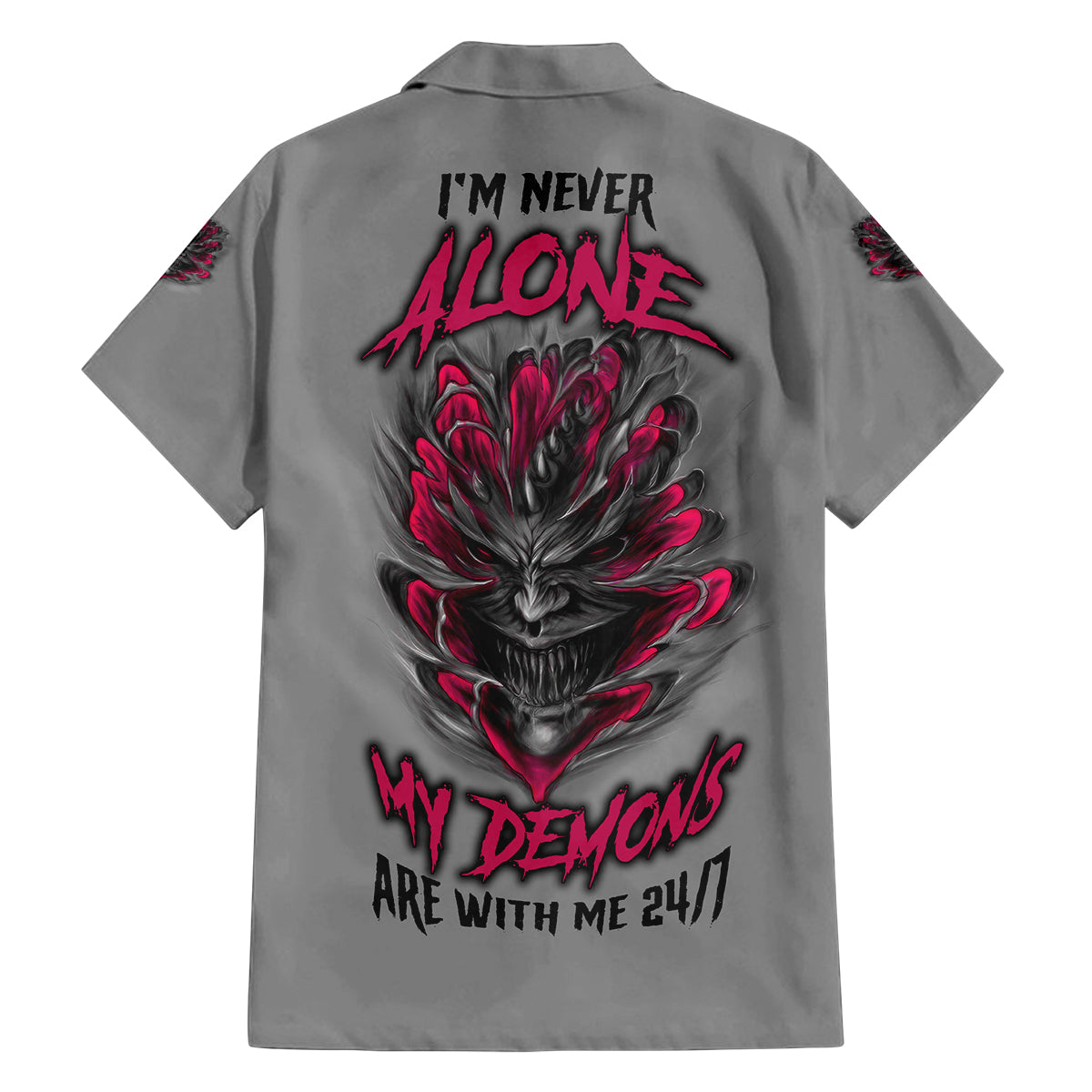 I'm Never Alone Skull Demon Family Matching Puletasi Dress and Hawaiian Shirt - Wonder Print Shop