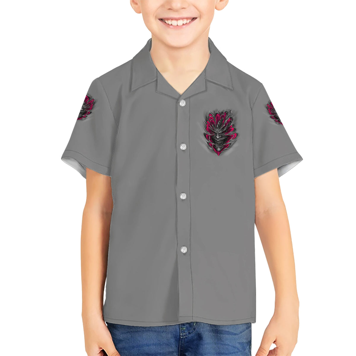 I'm Never Alone Skull Demon Kid Hawaiian Shirt - Wonder Print Shop