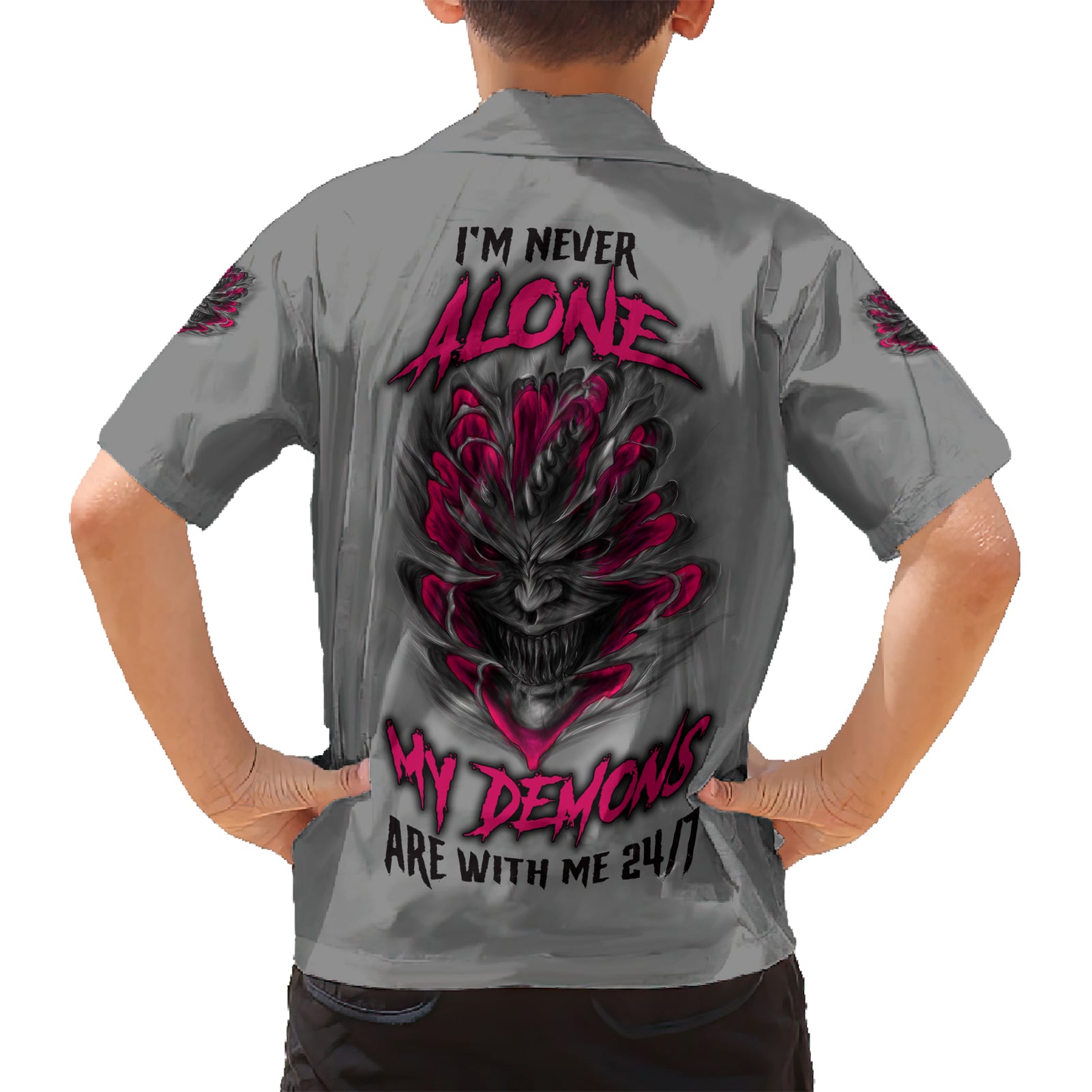 I'm Never Alone Skull Demon Kid Hawaiian Shirt - Wonder Print Shop