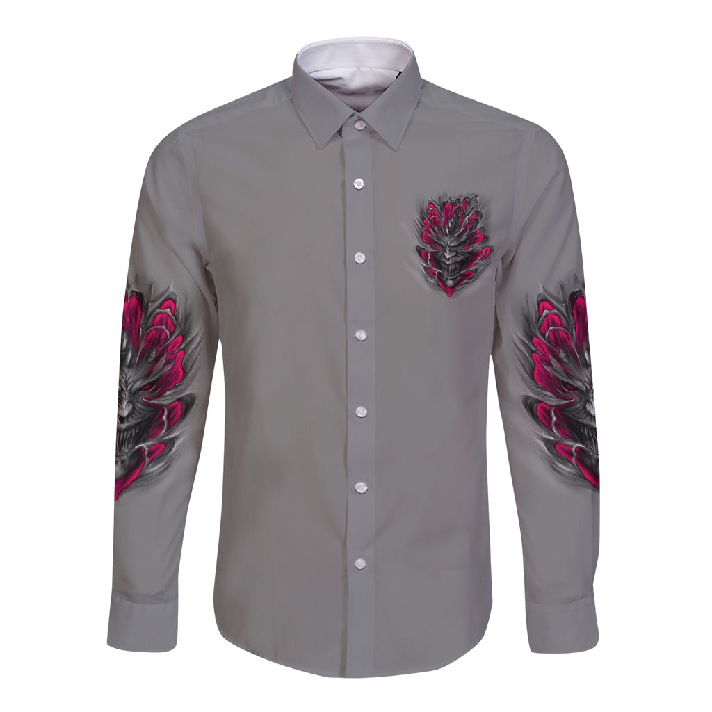 I'm Never Alone Skull Demon Long Sleeve Button Shirt - Wonder Print Shop