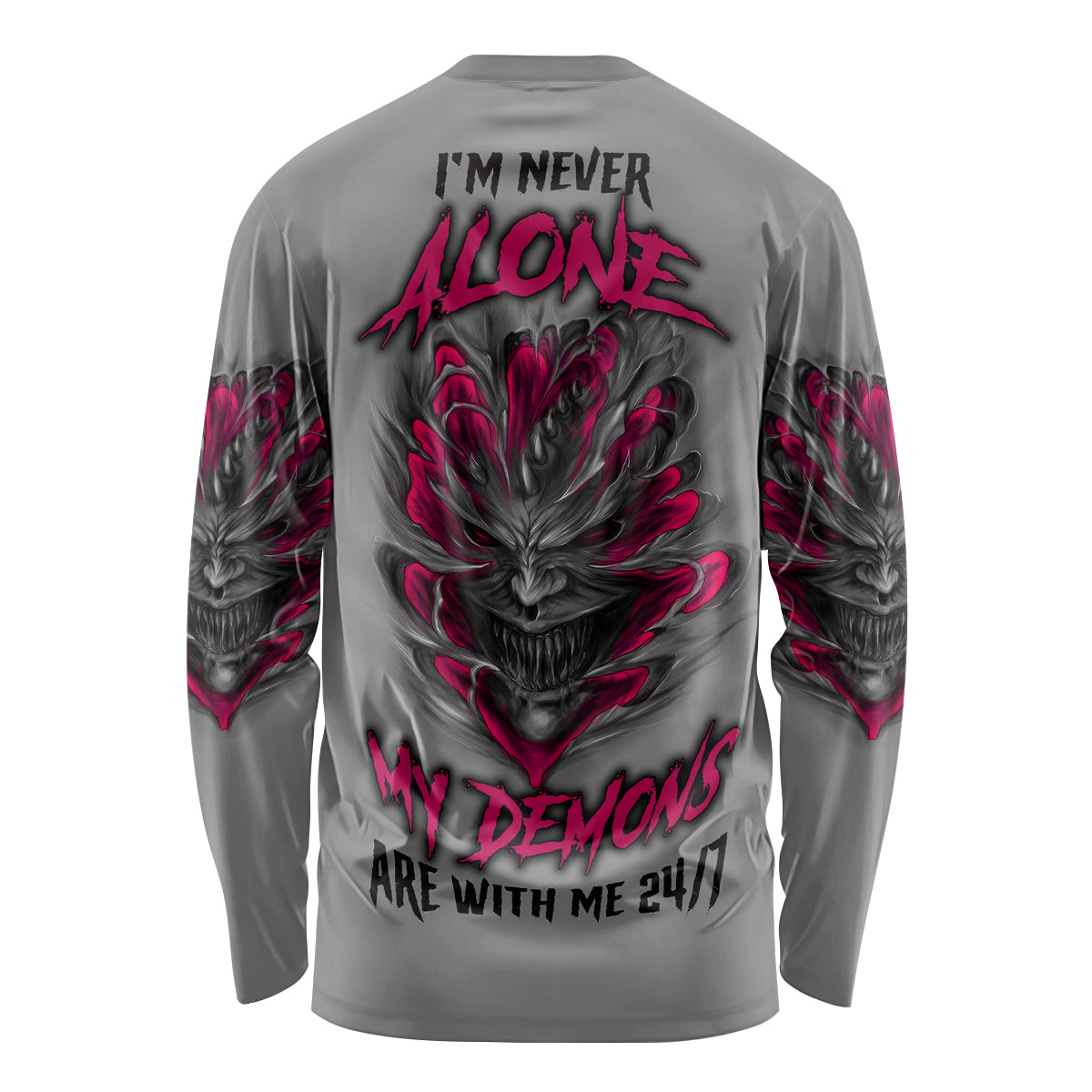 I'm Never Alone Skull Demon Long Sleeve Shirt - Wonder Print Shop