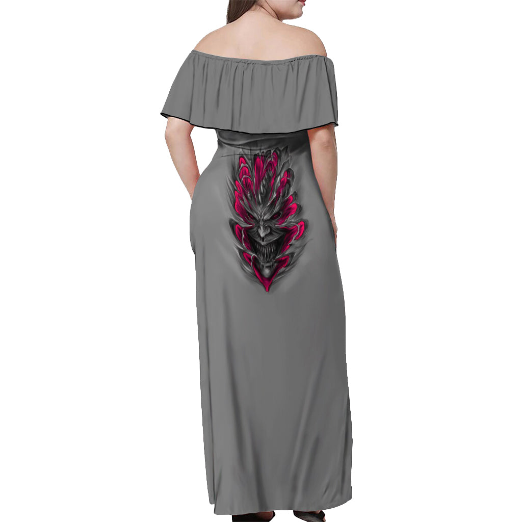 I'm Never Alone Skull Demon Off Shoulder Maxi Dress - Wonder Print Shop