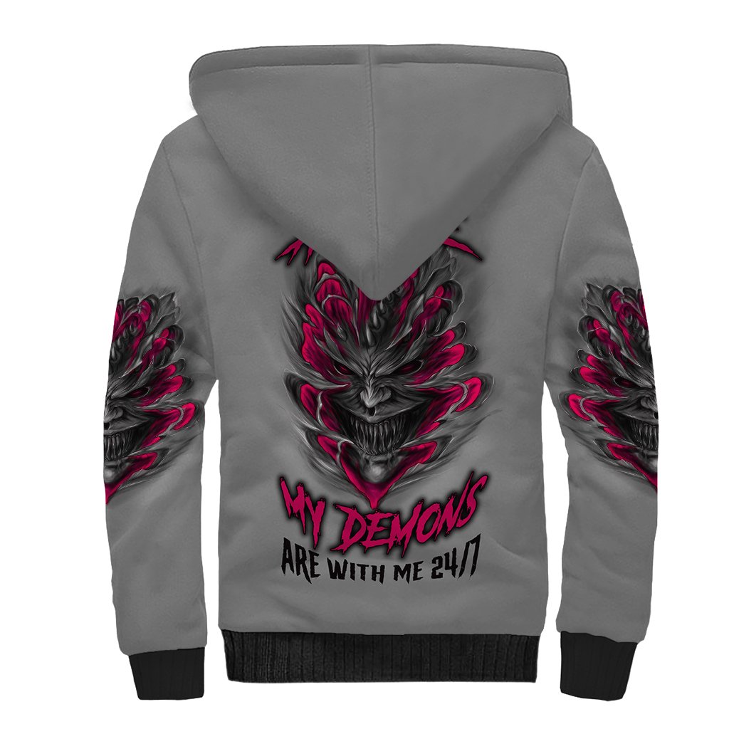 I'm Never Alone Skull Demon Sherpa Hoodie - Wonder Print Shop